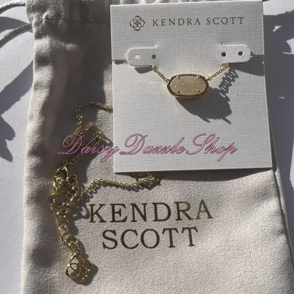 ✨New Kendra Scott Elisa Necklace Pendant Gold in Iridescent Drusy ✨ - Picture 4 of 6